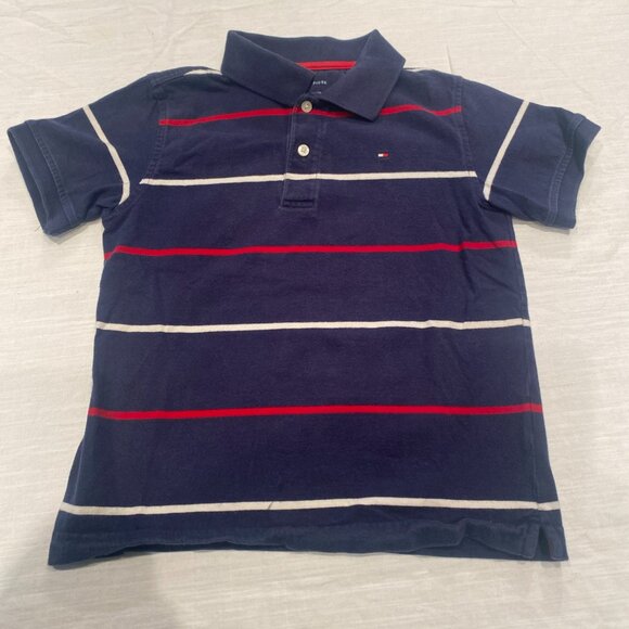 Tommy Hilfiger Boys Small 6-7 Blue Striped Polo Shirt - Picture 1 of 6